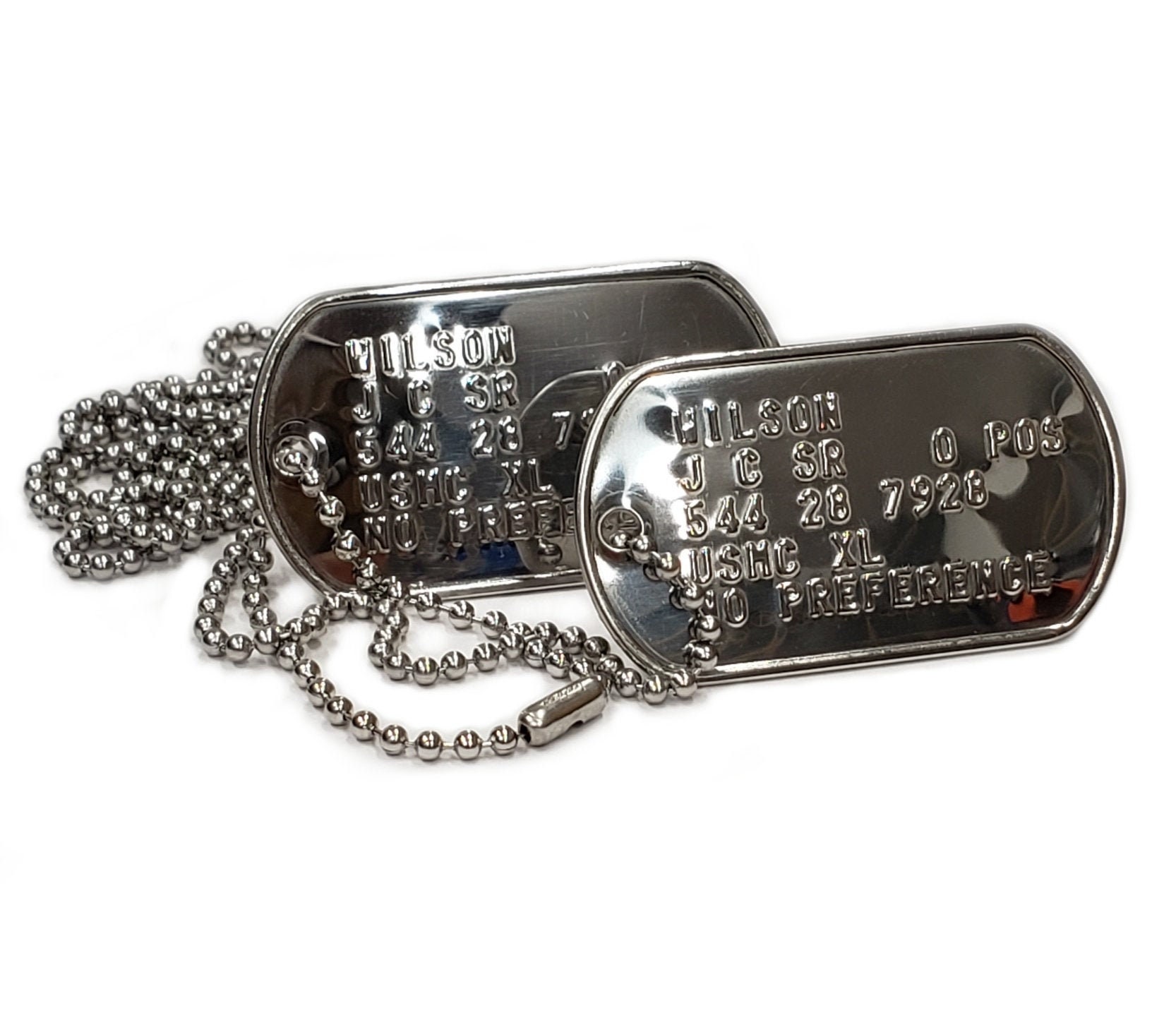 2 Personalized Dog Tags Necklace, Two Army ID Tag With Text, Coordinates  Necklace for Men, Solid Sterling Silver With Ball Chain H107 