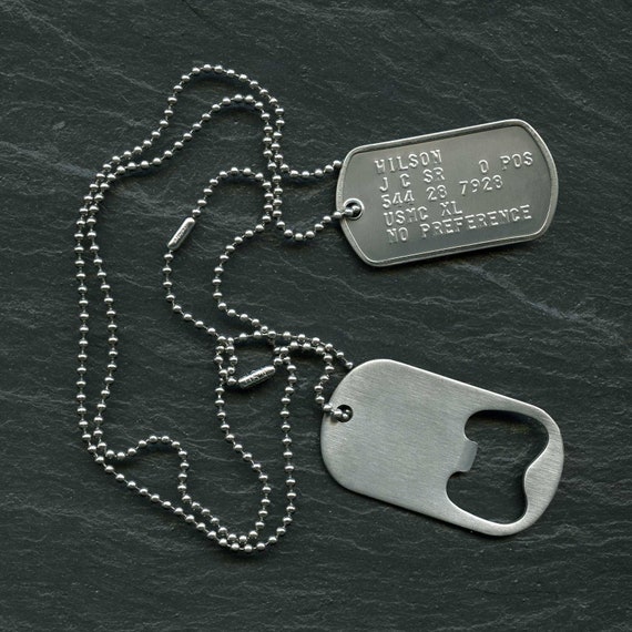 Stainless Steel US Army Dog Tag & Bottle Opener ID Set