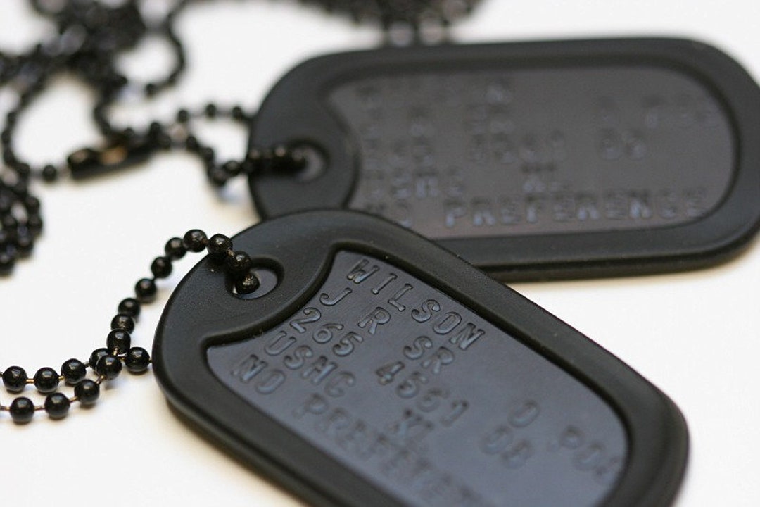 Stainless Steel US Army Dog Tag ID Set, Personalised & Embossed With Chains  and Optional Coloured Silencers 