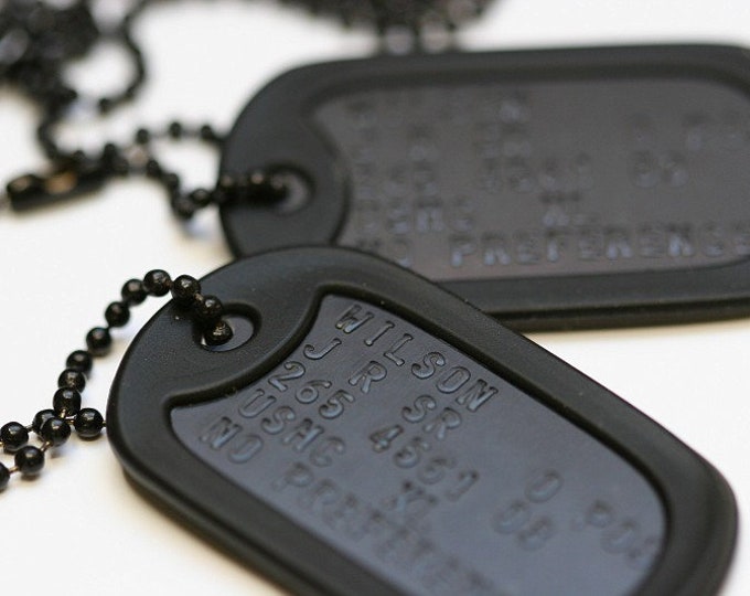 Personalised Black Military Dog Tag Set, US Special Forces Style