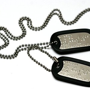 Stainless Steel US Army Dog Tag ID Set, Personalised & Embossed With Chains  and Optional Coloured Silencers 