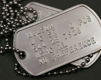 Stainless Steel US Army Dog Tag ID Set, Personalised & Embossed
