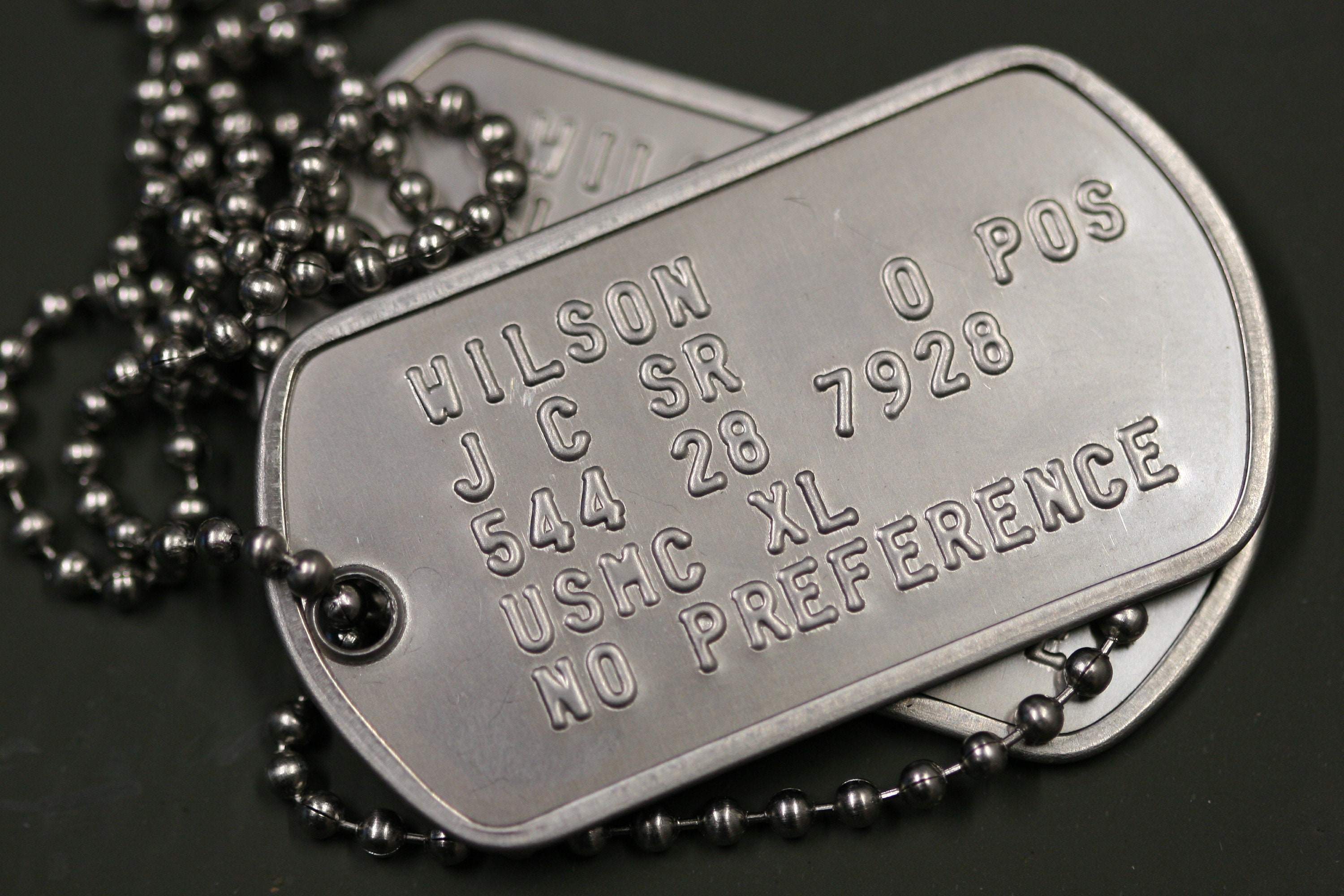 Stainless Steel US Army Dog Tag ID Set, Personalised & Embossed with Chains  and Optional Coloured Silencers