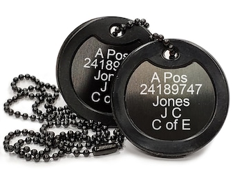 Custom Black Military Dog Tags – Engraved British Army Style, Stainless Steel
