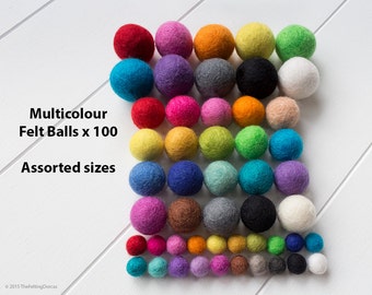 Felt Balls X20 Multi Colour. 2.5cm. Wool. Colourful Beads. Mixed Colours.  Bulk. Party Decor. 25mm 