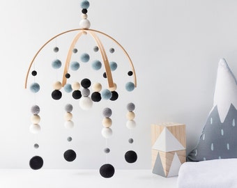 Black and Blue Baby Boy Mobile - Baby Mobile Boy - Boy Nursery Mobile - Felt Ball Mobile - Felt Mobile - Blue and Grey - Ceiling Mobile