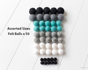 Assorted Sizes Wool Felt Ball x 50 Multicolour. Assorted Felt Balls Mixed Colour. Wool. Pom Pom. Gumball. Beads. Bulk Craft. Mint Grey. DIY