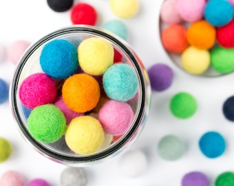 Wool Felt Ball x 50 Multicolour - Felt Pom Poms Mixed Colour - Wool Balls - 2.5cm - 25mm - Wholesale Felt Balls