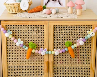 Easter Garland - Easter Felt Ball Garland - Bunny and Carrot Spring Garland - Easter Bunting - Easter Party Bunting - Easter Decoration