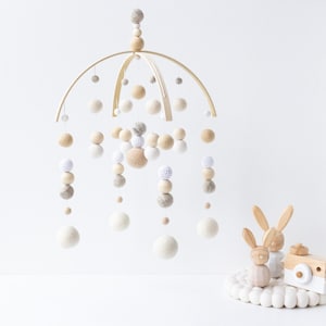 Cream and Grey Baby Mobile - Gender Neutral Baby Mobile - Gender Neutral Nursery Mobile - Felt Ball Nursery Mobile