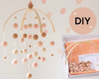 DIY Kit Baby Mobile - Blush and Beige Girl Baby Mobile - Baby Girl Nursery Mobile - Felt Ball Baby Mobile - DIY Baby Shower Gift