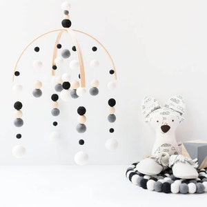 Monochrome Baby Mobile Black and Grey Baby Boy Mobile Baby Boy Nursery Mobile Baby Boy Mobile Felt Ball Mobile image 1