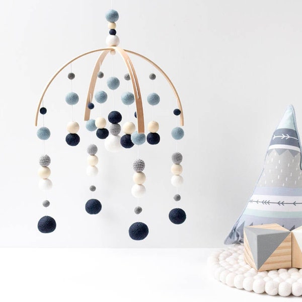 Navy Blue Baby Boy Mobile - Baby Mobile Boy - Baby Boy Nursery Mobile - Felt Ball Mobile - Blue and Grey - Baby Boy Nursery Mobile