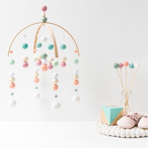 Pastel Baby Mobile Girl - Baby Girl Mobile - Girl Nursery Mobile - Felt Ball Mobile - Pink Peach Mint - Ceiling Mobile