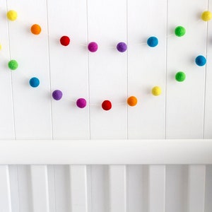 Rainbow Felt Ball Garland - Gender Neutral Pom Pom Bunting - Kids Room Banner - Playroom Decor - Party String - Nursery Wall Hanging Shelves