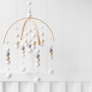 White and Grey Baby Mobile White Baby Mobile Gender Neutral Nursery Mobile Felt Ball Mobile Ceiling Mobile Mobile Baby image 2