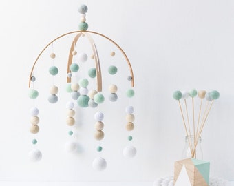 Blue and Mint Baby Mobile - Gender Neutral Baby Mobile - Sea Baby Mobile - Nursery Mobile - Felt Ball Mobile - Ceiling Mobile