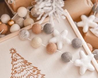 Neutral Gold Christmas Felt Ball Garland - Scandi Christmas Tree decorations - Neutral Xmas Bunting - Mantel garland - Holiday decor