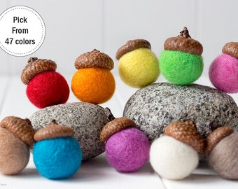 Felt Acorns x 10. Rainbow Felted Acorns. Christmas tree decor. Gift Tags. Wool Felt Ball Acorns. Christmas decoration. Christmas Ornaments