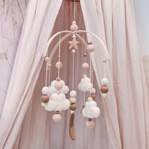 Blush and Beige Girl Cloud and Moon Baby Mobile Blush Pink Baby Girl ...