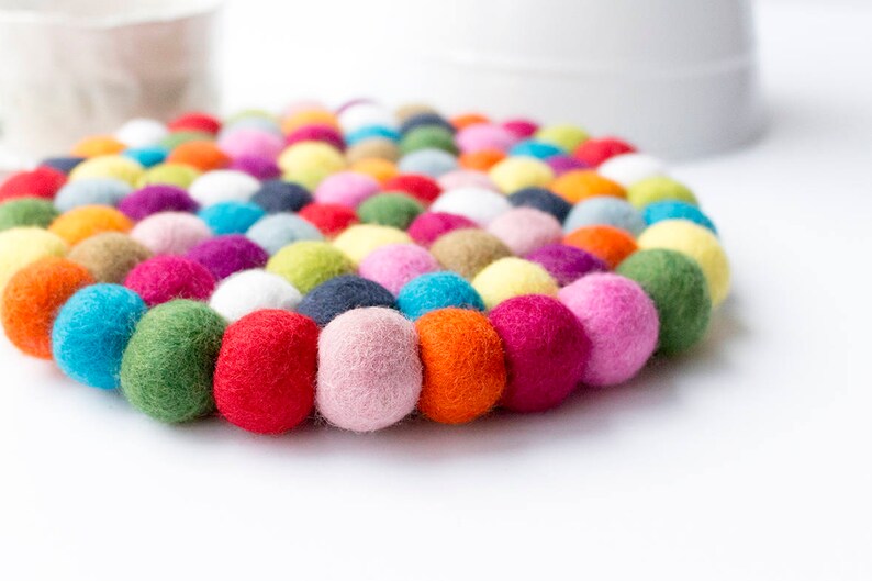 Felt Ball Trivet. 20cm Dining Wool Pom Pom Mini Mat. Small Etsy