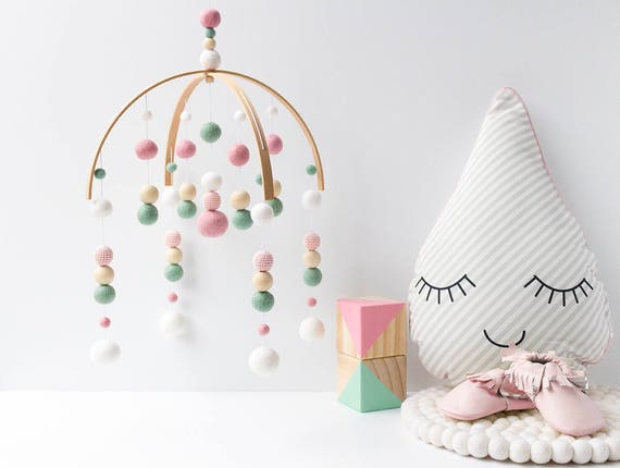Mint And Pink Crib Mobile Baby Girl Mobile Baby Mobile Baby Etsy