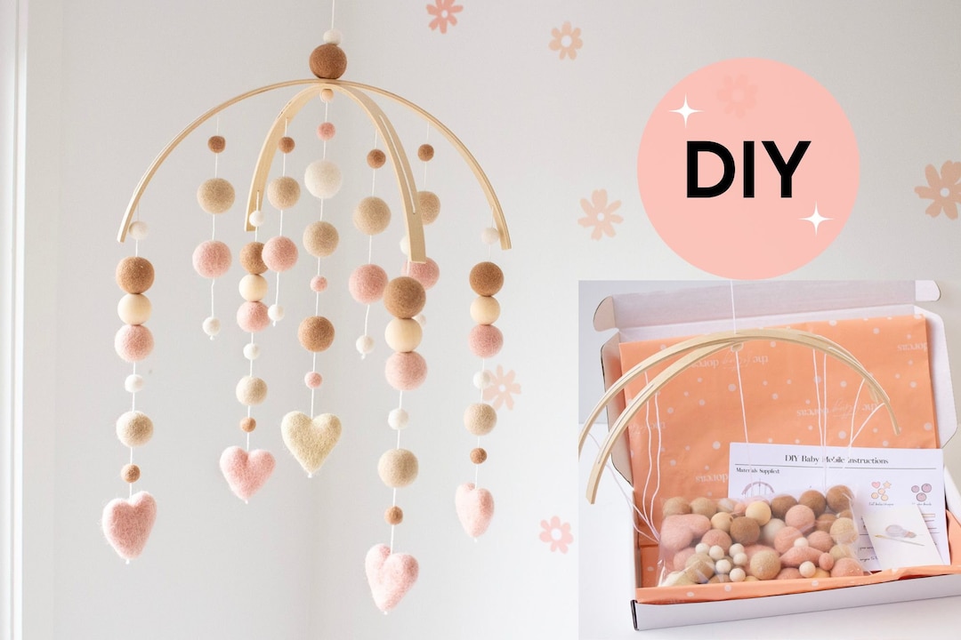 DIY Kit Baby Mobile - Beige and Blush Heart Girl Crib Mobile - Make ...