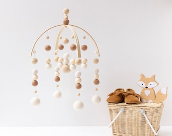 Cream and Beige Gender Neutral Baby Mobile - Gender Neutral Baby Mobile - Neutral Nursery Felt Ball Mobile - Boho Baby Nursery