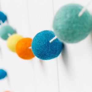 Felt Ball Garland. Orange Aqua Pom Pom Garland. Kids Room Decor. Nursery Bunting. Birthday Party Garland. Nursery Decor. Gender Neutral image 3