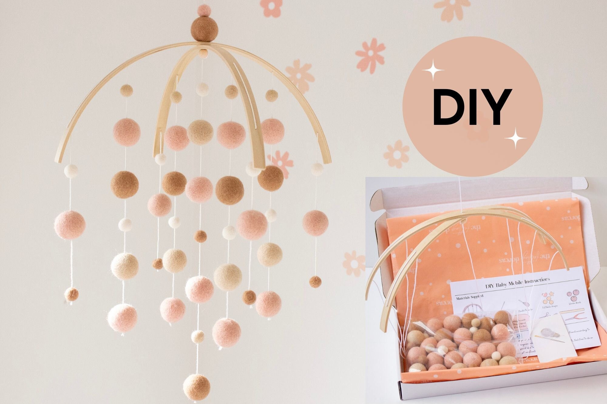DIY Kit Baby Mobile - Blush and Beige Girl Crib Mobile - Make Your…