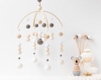 Neutral Baby Mobile - White, Beige and Grey Baby Mobile - Gender Neutral Baby Mobile - Gender Neutral Nursery Mobile - Felt Ball Mobile