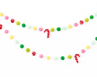 Christmas Felt Ball Garland - Christmas Tree decorations - Christmas Bunting - Candy Cane Decorations - Mantel garland - Holiday decor