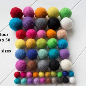 Assorted Sizes Wool Felt Ball x 50 Multicolour - Mixed Color and Size Felt Pom Poms - Felted Beads - DIY Felt Ball Garland - Baby Mobile