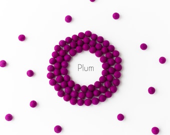 Plum Wool Felt Balls - 2.5cm Felt Pom Poms - 25mm Wool Balls - Felted Beads - DIY Felt Ball Garland - Baby Mobile - Craft Supplies