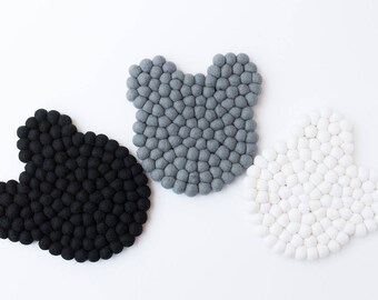 Bear Decor. Kids Bedside Lamp Mat. Scandinavian decor. Bear Nursery decor. Bear Theme Kids room Decor.Felt Ball Mini Mat.Bedside Table Decor