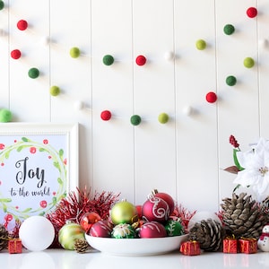 Traditional Christmas Felt Ball Garland Red and Green Christmas Garland Mantel Garland Christmas tree decor image 1