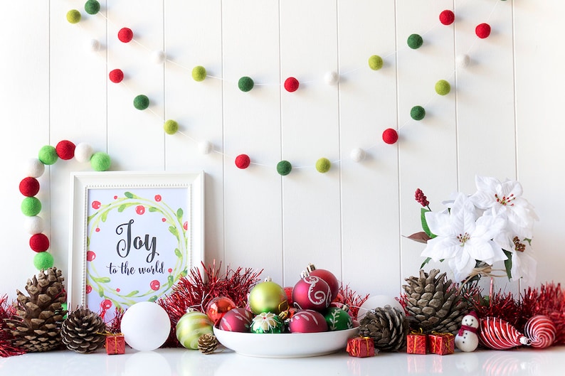 Guirlande De Boule En Feutrine Noël Rouge Et Vert Guirlande De Noël Pom Pom Décoration De Noël Décor De Cheminée Guirlande De Noël Vert Foncé
