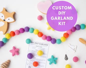 Custom DIY Felt Garland Kit – Choose Your Colours – Wool Ball Craft Kit for Nursery, Party or Holiday Décor