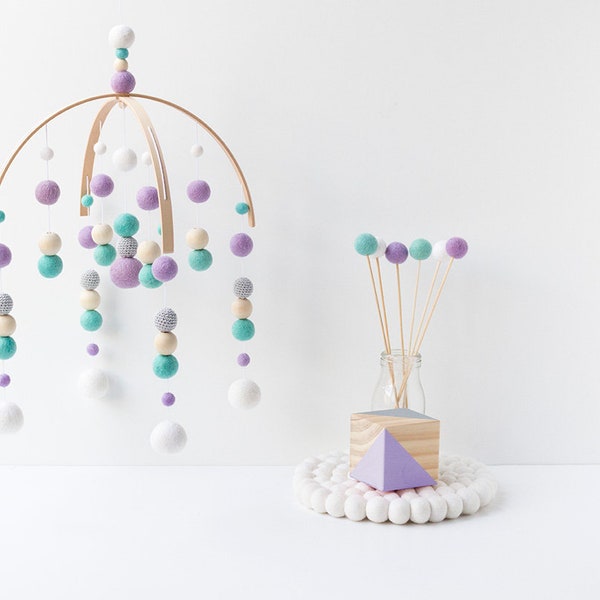 Aqua and Lilac Baby Mobile Girl - Baby Girl Mobile - Girl Nursery Mobile - Mermaid Baby Mobile - Felt Ball Mobile - Ceiling Mobile