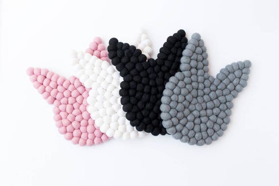 Bunny Decor. Kids Bedside Lamp Mat. Rabbit decor. Bunny Nursery decor. Bunny Theme Kids room Decor. Felt Ball Mini Mat. Felt Ball Trivet.