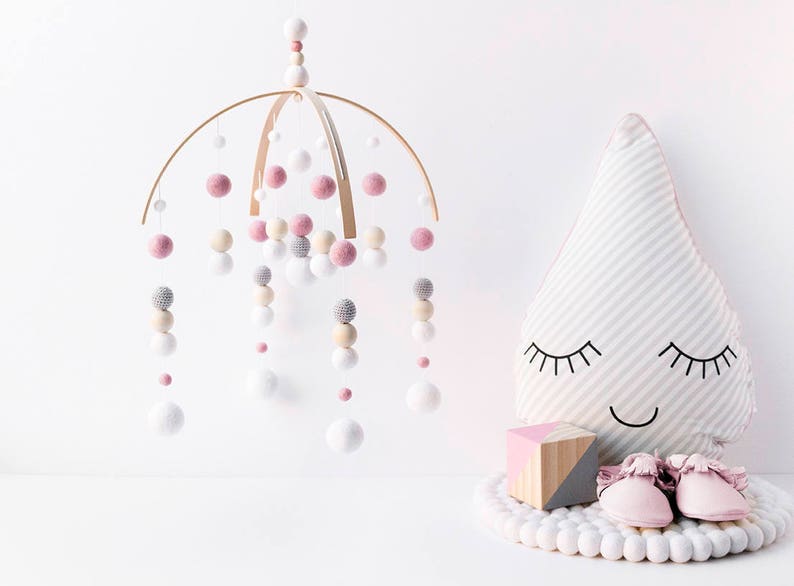 cot mobile pink and grey