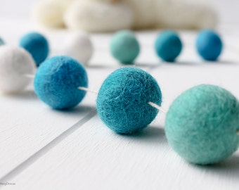 Felt Ball Garland. Mint Aqua Frozen Winter Pom Pom Garland. Kids Room Decor. Nursery Bunting. Birthday Party Garland. Gender Neutral.