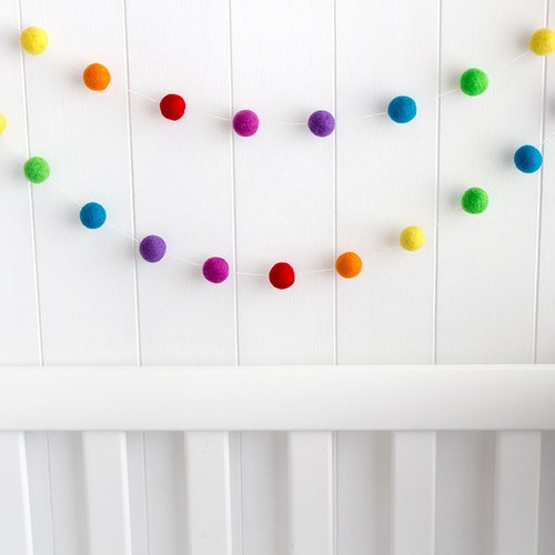 Felt Ball Garland. Rainbow Pom Pom Garland. Kids Room Decor. Etsy