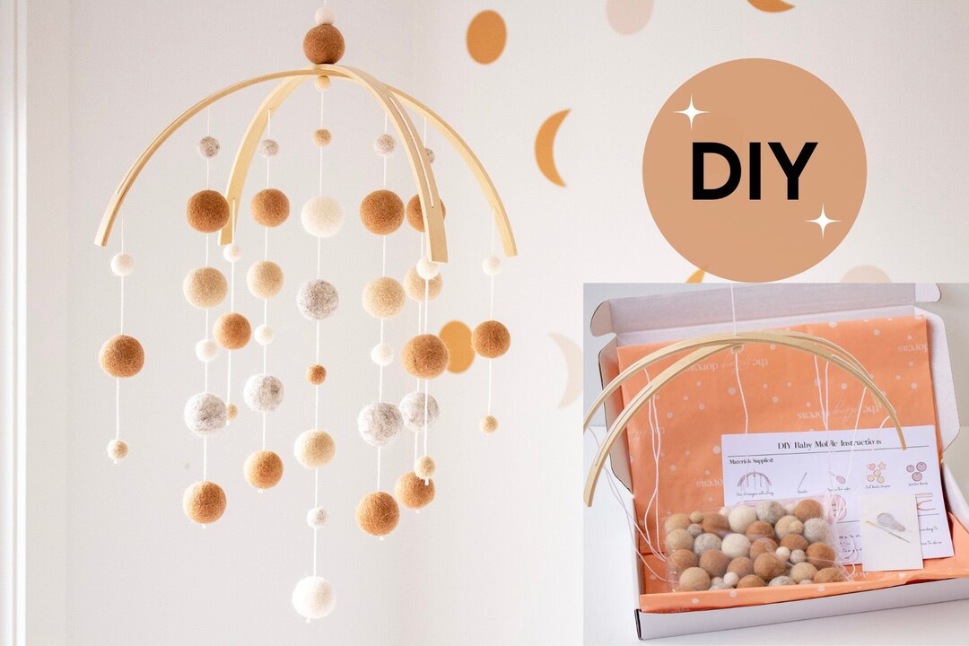 DIY Kit Baby Mobile - Beige and Cream Gender Neutral Crib Mobile - Make ...