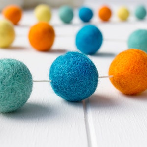 Felt Ball Garland. Orange Aqua Pom Pom Garland. Kids Room Decor. Nursery Bunting. Birthday Party Garland. Nursery Decor. Gender Neutral image 2