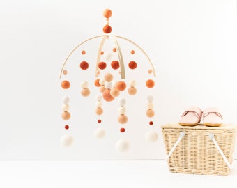 Rust and Peach Baby Mobile - Gender Neutral Baby Mobile - Baby Girl Nursery Mobile - Felt Ball Mobile - Scandi Boho Nursery