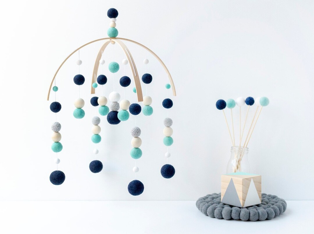 Aqua and Navy Blue Baby Boy Mobile Baby Mobile Boy Boy Etsy