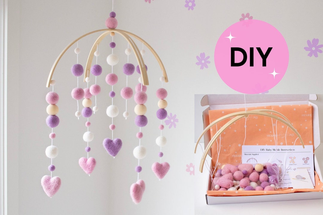 DIY Kit Baby Mobile - Purple and Pink Heart Girl Crib Mobile - Make ...