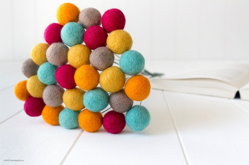 Wool Felt Ball Flowers. Pom Pom Flowers. Wool Craspedia. Billy Etsy