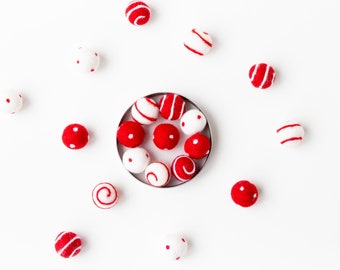 Patterned Christmas Felt Balls - Red and White Dot and Swirl Felt Balls - DIY Christmas Crafts - Christmas Tree Decor